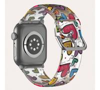 Cinturino in silicone trasparente parziale con graffiti colorati a forma di cuore, compatibile con Apple Watch 38mm 40mm 41mm 42mm 44mm 45mm 46mm 49mm, compatibile con Apple Watch Series Ultra/S10/SE/