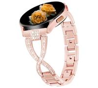 Cinturino Metallo Diamante Bling a Forma di X Compatibile con Samsung Galaxy Watch Band 7/FE/6/5/4/3 & Watch 5 Pro & 6/4 Classic & Gear S3/S2, 20mm & 22mm - Oro Rosa