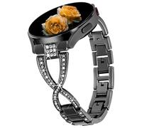 Cinturino Metallo Diamante Bling a Forma di X Compatibile con Samsung Galaxy Watch Band 7/FE/6/5/4/3 & Watch 5 Pro & 6/4 Classic & Gear S3/S2, 20mm & 22mm - Nero