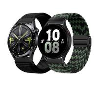 Cinturino Orologio 22mm, Regolabile Sgancio Rapido Cinturini Orologio in Nylon per Samsung/Garmin/Fossil/Amazfit/Huawei Orologio, Cinturini Sportivi Elastici per Uomo e Donna, Nero, Verde Scuro