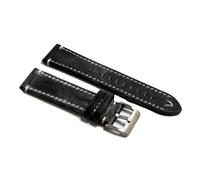 Cinturino orologio vero cuoio nero ecru fatto a mano 20mm pelle ingrassata