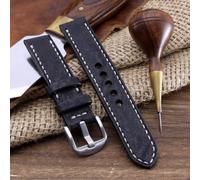 Cinturino orologio vintage fatto a mano in pelle nera a punto pieno (18 mm, 2...