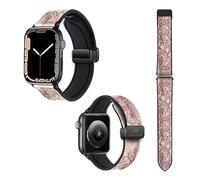 Cinturino per Apple Iwatch 22 mm (38/40/41/42/44/45 mm) in silicone e vera pelle: pizzo rosa