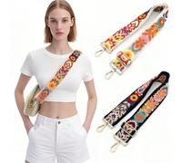 Cinturino per borse regolabile con ricamo floreale vibrante, per borse, borsette e cinghie per chitarra - 2 pollici in poliestere nero con fibbie dorate - accessorio fai-da-te con fiore all'uncinetto