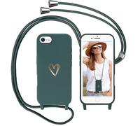 Cinturino per cellulare compatibile con iPhone SE 2022/2020, con nastro, motivo cuore d'amore, in silicone, con cordino regolabile, rimovibile, resistente agli urti, per iPhone 8/7, verde