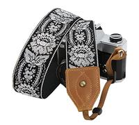 Cinturino per fotocamera con fiore argentato, doppio strato, in pelle di vacchetta piena fiore, 5.1 cm di larghezza, cinghie regolabili per tutte le fotocamere DSLR