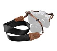 Cinturino per fotocamera nero, doppio strato, estremità in pelle bovina di alta qualità, larghezza 1,5 cm, cinturino per fotocamera in puro cotone, regolabile universale per tutte le fotocamere DSLR