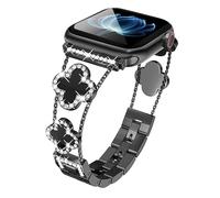 Cinturino per orologio da donna con quadrifoglio portafortuna con strass, compatibile con iWatch Apple Watch Series SE 10, 9, 8, 7, 6, 5, 4, 3, 2, 1, con cinturino luccicante, compatibile con 38-40-41