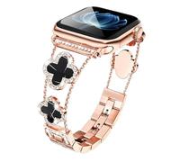 Cinturino per orologio da donna con quadrifoglio portafortuna con strass, compatibile con iWatch Apple Watch Series SE 10, 9, 8, 7, 6, 5, 4, 3, 2, 1, con cinturino luccicante, compatibile con 38-40-41