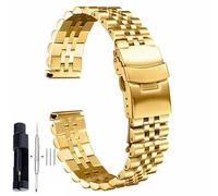 Cinturino per orologio in acciaio inox, 18 19 20 21 22 23 24 26 28 30mm Larghezza cinturino in acciaio inossidabile Cintura universale di lusso a testa piatta di qualità di grandi dimensioni(Gold,26mm