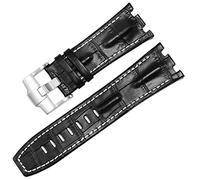 Cinturino per orologio in vera pelle per AP 15703 Royal Oak Offshore Series 28 mm coccodrillo cinturini (colore: blu bianco-nero, dimensioni: 28 mm), 28mm