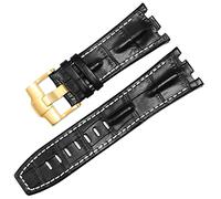Cinturino per orologio in vera pelle per AP 15703 serie Royal Oak Offshore 28 mm coccodrillo (colore: nero bianco-oro, dimensioni: 28 mm)