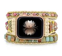 Cinturino per orologio regolabile in stile boho, multistrato con perline e pietre naturali, adatto a polsi da 38 a 41 mm, tessuto a mano, elegante