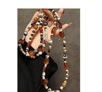 Cinturino per telefono fatto a mano con perline di ambra, cinturino tracolla, catena vintage a gradiente con stampa leopardata, fascia per polso, adesivo per custodia telefono Tagli UnicaPMMA