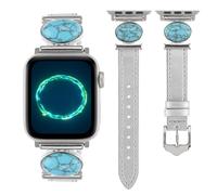 Cinturino sottile in pelle compatibile con cinturini Apple Watch da donna da 41 mm, 40 mm, 38 mm, 42 mm, 44 mm, 45 mm, 46 mm, 49 mm, stile bohémien western, turchese, vintage, per iWatch serie 10, 9