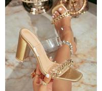 Cinturino trasparente con decorazione a catena design con tacco chunky stabile e confortevole, forma della punta quadrata che valorizza, calzata che segue la forma del piede senza abrasioni, scintilla