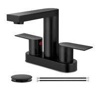 Cinwiny Rubinetto per lavabo da bagno a 2 fori, rubinetto da bagno con scarico pop-up in metallo e linee di alimentazione, 2 maniglie in acciaio inossidabile per una casa moderna, nero opaco