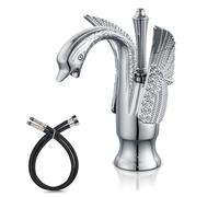 Cinwiny Rubinetto per lavabo da bagno cromato lucido a forma di cigno maniglia singola Un foro lavabo rubinetto miscelatore Deck Mount