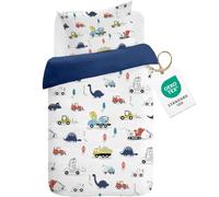 CINYE Biancheria da letto per bambini con dinosauri blu, set da 2 pezzi, copripiumino 100 x 135 cm + federa 40 x 60 cm, per neonato/ragazzo/bambino, set di biancheria da letto con motivo auto e