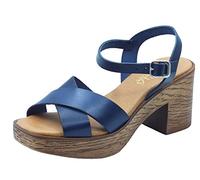 Cinzia Soft EL680202 Blu Sandali per Donna in Pelle con Tacco Alto e Plateau Effetto Legno (Taglia 36)