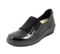 CINZIA SOFT Mocassini Donna Scarpe Linea Ortopedica Sanitaria in Pelle Lucida Nero con Strass, Zeppa Bassa, Plantare Estraibile, 51162