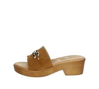 CINZIA SOFT Ciabatte Zoccoli Donna in Camoscio Marrone Cuoio, Tacco Medio 5 cm e Plateau, 8977 Taglia Donna 41