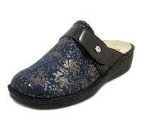 CINZIA SOFT Pantofole Donna Linea Sanitaria in Pelle e Tessuto Elasticizzato Blu con Strap, Plantare Estraibile, Zeppa Bassa, 24280