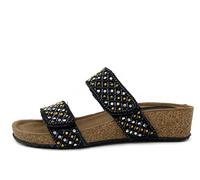 CINZIA SOFT, Sandali Ciabatta Donna in Pelle e Tessuto Nero con Strass, Zeppa Bassa, Doppio Strap, IT1000