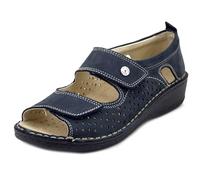 Cinzia Soft Sandali Donna con Tallone Chiuso in Pelle Blu con Doppio Strap, Linea Ortopedica, Pianta Larga e Plantare Estraibile, Zeppa Bassa, 2818