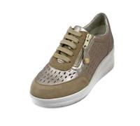 Cinzia Soft Sneaker Donna Pelle e Camoscio Beige Laminato, Zeppa 5 cm