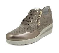 CINZIA SOFT Sneakers Donna in Pelle Camoscio Beige, Plantare Estraibile, Zeppa Media, 121458 Taglia Donna 37
