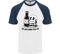 Ciò Che Amiamo Ci Uccide Maglietta Baseball S/S Uomo Con Teschio Di Cibo Burger