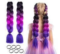 Ciocche di Capelli, dellyy 2 Pezzi di Extension a Trecce da 24", Capelli Sintetici da Intrecciare, Viola, per Trecce Box Braid (2, A, Lisci)