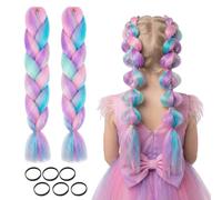 Ciocche di Capelli, dellyy 2 Pezzi di Extension a Trecce da 24", Capelli Sintetici da Intrecciare, Viola, per Trecce Box Braid (2, C, Lisci)