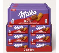 Cioccolato al Latte con Biscotto Croccante Lotus Biscoff - Confezione da 24 Tavolette da 90g - Snack Goloso, Cremoso e Croccante, Perfetto per Merenda, Pausa Dolce, Dessert o da Condividere