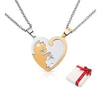 Ciondoli a catena da 2 pezzi da donna per coppie, catene di amicizia del cuore Best Friends Hasl catena di incisione del gatto,gioielli partner per regali di coppia di amanti dei migliori amici BFF