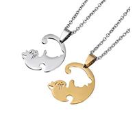 Ciondoli a catena da 2 pezzi da donna per di coppie,catene di amicizia d'amore Best Friends Hasl catena di incisione di gatti, gioielli partner per regali di coppia di amanti dei migliori amici BFF