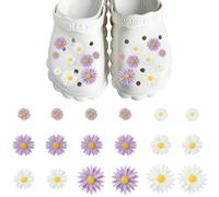 Ciondoli a forma di coccodrillo a forma di margherita, 18 pezzi, divertenti ciondoli a forma di coccodrillo, accessori fai da te, in rosa, viola e giallo, a forma di fiore in resina, per adulti, per