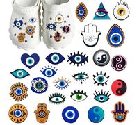 Ciondoli a forma di coccodrillo con occhio malvagio, 26 pezzi, ciondoli a forma di scarpa in PVC con Hamsa e Yin Yang, decorazioni per scarpe fai da te, accessori per scarpe con occhio malvagio