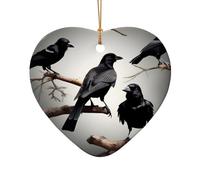 Ciondoli a forma di corvo nero su un ramo in ceramica per artigianato personalizzato e regali a forma di cuore decorazione ornamento per porta