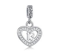 Ciondoli a forma di cuore con scritta in lingua inglese "13", 16", 18", 21", 30", 40", 50", 60, 65, 70 anni, per braccialetti Pandora, anniversari, Natale, regalo per donne e figlie, Misura unica