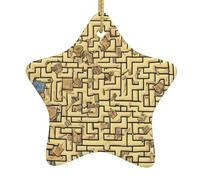 Ciondoli a forma di stella in ceramica a forma di labirinto di Natale, tutti con fori perforati e corde metalliche dorate per appenderlo facilmente