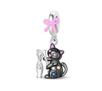 Ciondoli Argento Sterling 925 con Cubic Zirconia Pendenti,Charms per Bracciali,Ciondoli per Collane,con Braccialetti e Collane europei, Perfetto Regali per Moglie e Ragazze (Nera Gatto)