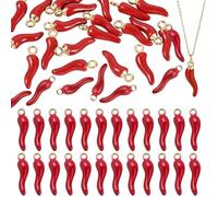 Ciondoli di Peperoncino Rosso, 60 Pezzi, Ciondoli in Lega Smaltata a Forma Peperoncino Pianta per Ciondolo Portafortuna, Mini Piccolo Peperoncino Smaltato Peperoncino Rosso, Rosso