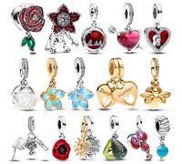 Ciondoli in argento 925 con ciondolo a forma di fiore e cuore originale, perline adatte per braccialetti, collane per donne, gioielli fai da te di lusso, regali raffinati