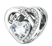 Ciondoli in argento a forma di cuore con pietra portafortuna per braccialetti Pandora, regali di compleanno e zirconi cubici, 1.3cm x 1.3cm, Zirconia cubica