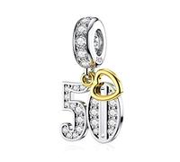 Ciondoli in argento per il 50° compleanno Anniversario Cuore d'oro 50 anni d'amore Perline pendenti per bracciali Pandora Collane