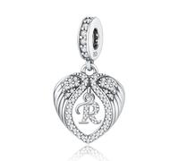 Ciondoli in argento Sterling 925 a forma di cuore con lettera a forma di ala dalla A alla Z, per braccialetti Pandora, con zirconia cubica, adatti per braccialetti e collane europei, regalo per donne