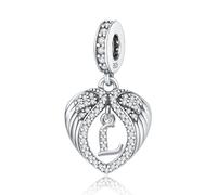 Ciondoli in argento Sterling 925 a forma di cuore con lettera a forma di ala dalla A alla Z, per braccialetti Pandora, con zirconia cubica, adatti per braccialetti e collane europei, regalo per donne