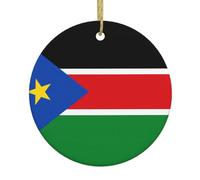 Ciondoli in ceramica a forma di albero di Natale con bandiera del Sud Sudan, centri commerciali, supermercati, negozi di ciondoli natalizi, 7,4 cm rotondi pendenti,